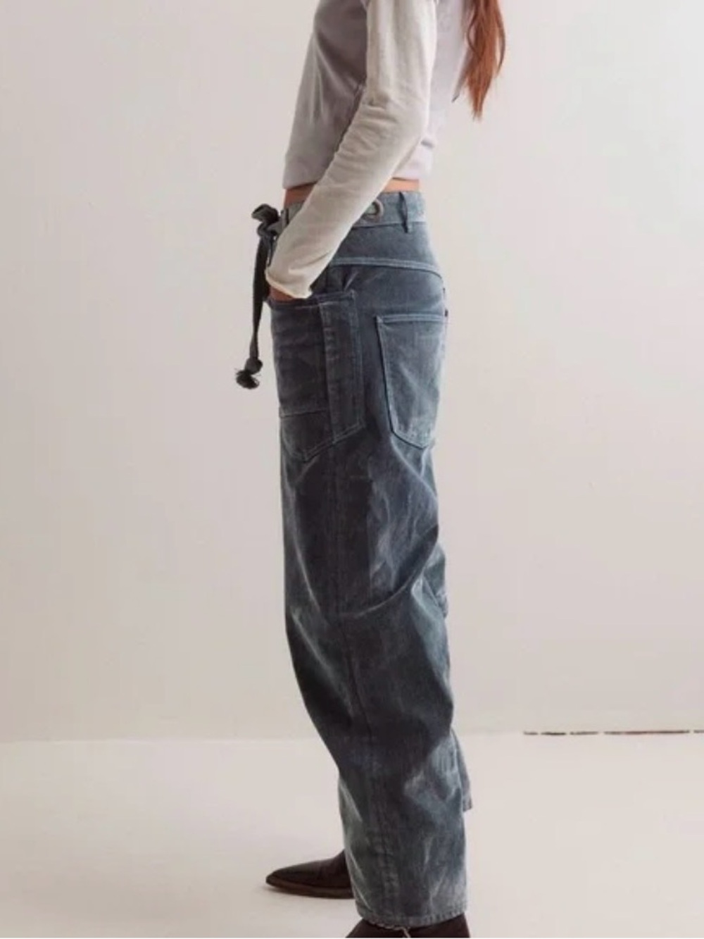 FREE PEOPLE We the Free Moxie Flocked Pull-On Barrel Jeans - Picture 2 of 3